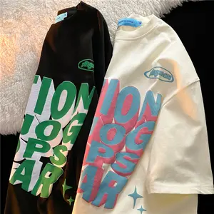 T-shirts pour hommes en coton, à manches courtes, <span class=keywords><strong>d</strong></span>écontractés, pour sports de plein air, avec impression 3D en relief, unis, sérigraphie mousse, grandes tailles, vente en gros - Product Image 1