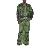 Veste bomber pilote unisexe, taille plus, noire et verte, rembourrée, imprimé illusion, bord côte côtelé, poche zippée, ourlet droit, fermeture éclair sur le devant