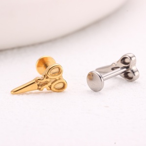 Boucles d'oreilles clous classiques géométriques en titane pour femme, serties clos, plaquées or, piercing mode personnalisé - Product Image 2
