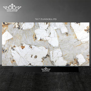 Plan de travail de cuisine d'hôtel en quartz imprimé blanc, pierre artificielle Goldtop 7017 Pandora PD, design moderne de luxe, grande dalle polie - Product Image 1