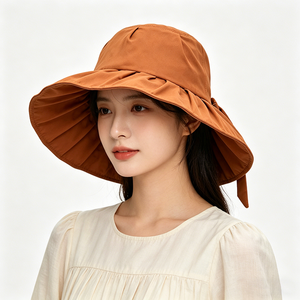 Sombrero de Sol Unisex de Ala Ancha, Plegable, con Protección UV, con Lazo, Color Marrón, con Volantes, para Viajes, Pesca, Playa, Verano - Product Image 1