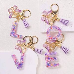 High Quality Butterfly Pendant 26 English Initial Letters Love Sequin Butterfly Keychain Girls Gift Colorful Bag Charm Keyrings - Product Image 6