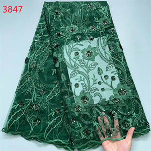 ผ้าลูกไม้ฝรั่งเศสคุณภาพสูง 3847 ประดับเลื่อม 5 หลา ผ้าลูกไม้ตาข่ายหรูหราปี 2024 ผ้าลูกไม้แอฟริกันสำหรับชุดแต่งงานผู้หญิงแบบไนจีเรีย - Product Image 6