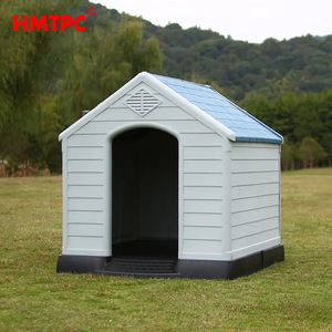 HMTPC Plastic Dog House Outdoor Waterproof Large Breed <b>White</b> Blue Rectangle Hut Pet Kennel - Product Image 1