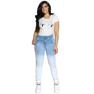 DiZNEW Best custom Women Fashion Clothes Bandage Pantalones Cargo Ladies Denim Pants