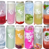 Corps transparent de bouteilles en plastique PET de 330ml 500ml canette pour animaux de compagnie personnalisée canettes de boisson en plastique avec bouchons en aluminium