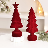 Figurine de sapin de Noël en velours floqué rouge, best-seller, mini sapin de Noël de table, ornement de Noël pour la maison, décoration de bureau pour les fêtes