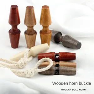 Fashion Custom Button Made Wood Toggle Sew Toggle Button With Leather For Coat