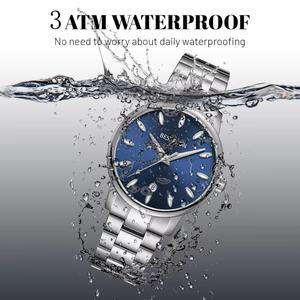 Reloj de Lujo para Mujer, Diseño de Alta Gama, Cuarzo, Correa de Acero Inoxidable, Esfera Azul Personalizada con Indicador de Fecha, Cristal, Resistente al Agua 3BAR - Product Image 3