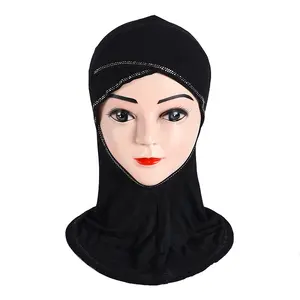热卖阿拉伯女装盖头巾涤纶面料，带弹性热钻石头套颈部全覆盖面纱围巾
