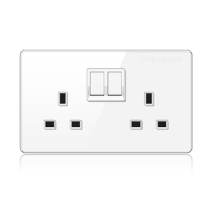 <span class=keywords><strong>Panel</strong></span> de salida de vidrio templado completo negro lujo Universal 13A Reino Unido interruptor de pared enchufes eléctricos británico doble toma de corriente - Product Image 5