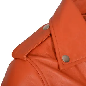 Куртка кожаная оранжевая для женщин, коллекция кожаных курток 100%, мотоциклетная куртка для девочек, зимняя женская стандартная куртка для женщин