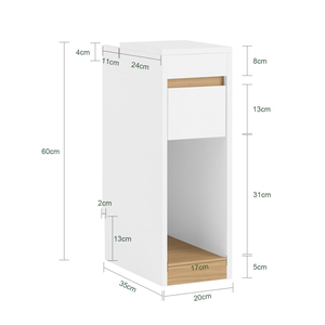 Factory Direct 20cm Narrow <b>Bedside</b> <b>Table</b>, <b>Slim</b> Nightstand with Removable Top and Storage Shelf - Product Image 4