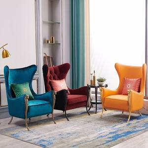 Nordic <span class=keywords><strong>Leather</strong></span> European Design Holz sessel blau Wingback faul Lobby Luxus Royal Wohnzimmer Stühle - Product Image 5