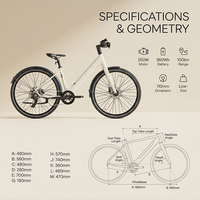 Vélo électrique léger et amortissant, stock européen, 250W, autonomie 100km, idéal pour les trajets urbains