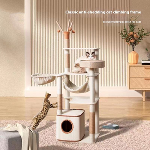 Pohon Kucing Besar dari Kayu dengan Kandang, Tempat Bertengger Luas, Tiang Garuk Sisal Terbungkus Penuh, dan Bola Gantung yang Dapat Diganti - Product Image 3