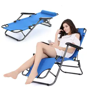 Outdoor Adjustable 0 Gravity Camping Beach Park Folding Reclining Lounge Chair With Pillow