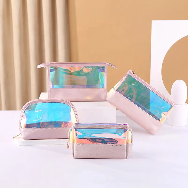 New Design Colorful Ladies Cosmetic Bag PVC Clear Makeup Bag Organizer Pouch Travel Clear Makeup Kit