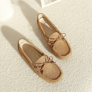 Mocassins <span class=keywords><strong>plats</strong></span> en cuir véritable pour femmes avec nœud décoratif, chaussures de conduite à bout rond et semelle souple pour le quotidien - Product Image 2