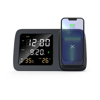 Lichtgevende 3-In-1 Opvouwbare Draadloze Oplader Stand Klok Kalender Temperatuur Vochtigheid Display Otp/Ovp Bescherming 9V/2a 15W Uitgang