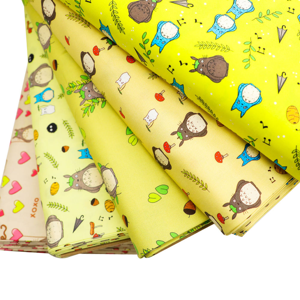 Katzen Baumwoll stoff Totoro Animal Printed Cartoon Gelber Stoff