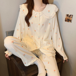 Pigiama in cotone nuvola pantaloni lunghi a maniche lunghe Le nuove donne comode possono essere indossate fuori dalla sezione primaverile dell'homewear - Product Image 3