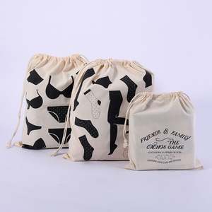 ถุงผ้าฝ้ายรีไซเคิลพิมพ์โลโก้ตามสั่ง เป็นมิตรกับสิ่งแวดล้อม พร้อมเชือกผูก สำหรับจัดเก็บและบรรจุภัณฑ์ - Product Image 2