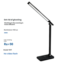 Lampe de bureau LED électrique moderne avec charge sans fil, lumière de nuit flexible en aluminium, minuterie, lumière de lecture protectrice pour les yeux pour la maison et le bureau