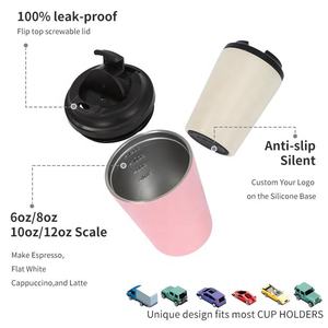 Taza de Café Reutilizable de Madera de Corcho de 6oz-500ml, Tazas Aisladas de Acero Inoxidable con Base y Tapa de Corcho para Café - Product Image 4