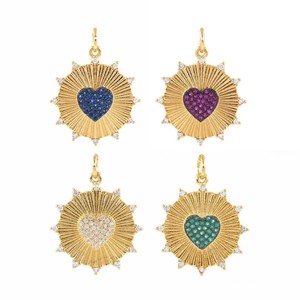 Gold Plated Heart Charm Pendant With Zircon Inlay Vintage Style Alloy Jewelry Charms For DIY Necklace Accessories - Product Image 2
