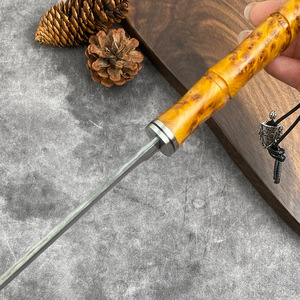 Cuchillo de hoja fija de emergencia para acampar súper afilado de acero damasco original con mango de cedro de acantilado - Product Image 3