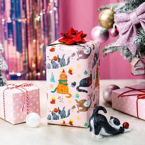Christmas <b>Wrapping</b> <b>Paper</b> Holiday <b>Wrapping</b> <b>Paper</b> Pink double-sided polka dot cute animal <b>cat</b> pattern <b>wrapping</b> <b>paper</b> - Product Image 2