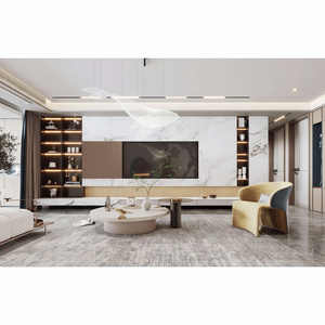 Mueble de TV de pared entera de diseño moderno, mueble de TV de madera montado en la pared flotante, conjunto de unidad de TV para sala de estar - Product Image 1