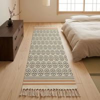 Tapis vintage en tuiles de tatami imprimé à la machine, à poils ras, en coton et lin, style ethnique, réversible, pour salon, chambre et hôtel