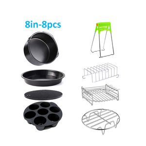 8-Inch 8-Piece Stainless Steel Accessory Kit for Household Use Includes Deep Double Grill Pizza Dish <strong>Air</strong> <strong>Fryer</strong> Cake <strong>Basket</strong> - Product Image 1