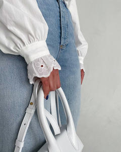 Autunno abbigliamento donna camicia manica lunga colletto blu navy pizzo splicing elegante camicetta bianca camicie - Product Image 5