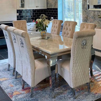 Ensemble de salle à manger de luxe 2026 : Chaises à dossier haut en velours matelassé et table, pour intérieur