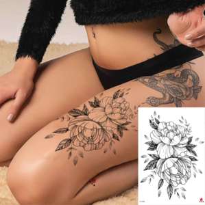 Autocollants de <span class=keywords><strong>tatouage</strong></span> temporaires à transfert d'eau, motifs floraux, personnalisés, sexy, en gros, pour <span class=keywords><strong>tatouage</strong></span> corporel, <span class=keywords><strong>encre</strong></span> noire - Product Image 1