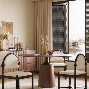 Chaise de salle à manger française en bois, rembourrée en tissu beige, style vintage élégant pour salle à manger, salon - Product Image 5