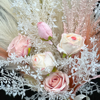 Promesse Rose Rose et Feuilles Déchiquetées Dorées Légères Ballot De Mariée Fleur Pomander Fleur Artificielle Bouquet De Mariée pour Mariage