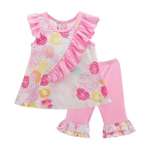 かわいい女の子の服セット花柄2個漫画キッズフリルスリーブタンクトップとパンツの女の赤ちゃんの服セット服