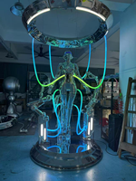 Sculpture de déesse robotique futuriste Hajime Sorayama avec anneau lumineux LED, statue de robot féminin chromé cyberpunk pour la décoration de bar, KTV, club