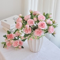 Karangan Bunga Peony Buatan Tangan 5 Tangkai 30cm Bunga Kecil Warna Pink Dekorasi Modern Rumah Pernikahan Komersial DIY Rangkaian Bunga