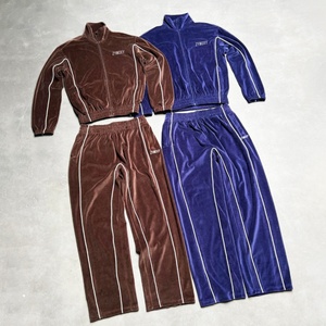 Veste en velours réfléchissant surdimensionnée et chaude pour l'extérieur, de haute qualité, ensemble de jogging deux pièces en polyester, survêtement en velours uni - Product Image 2
