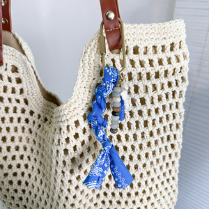 Gantungan Tas Kain Paisley Korea Berhias Manik-Manik, Gantungan Kunci Pita Mutiara - Product Image 3