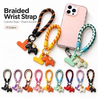 Dragonne de téléphone en corde torsadée en nylon color block, tendance, avec breloque de sac motif cheval, dragonne tressée, anneau détachable, porte-clés anti-perte motif poney