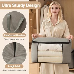 Wardrobe Closet Quilt Storage Bag Non-woven Clothes Organizer Bag <b>Large</b> Capacity Moving Luggage Packing Bag - Product Image 2