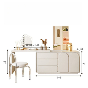 French Cream Style Dressing <b>Table</b> All in One Luxury Makeup Vanity Set with <b>Mirror</b> and Stool Aesthetic Bedroom Furniture - Product Image 5