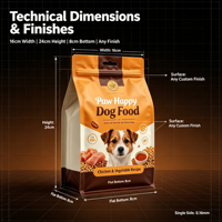 Sachet alimentaire pour animaux de compagnie imprimé sur mesure, à huit soudures latérales, fond plat, avec fermeture éclair et trou Euro, pour boîte de nourriture pour chien, vente en gros