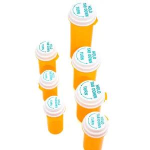 Down Turn Thumb Tab Vials Amber Plastic Prescription Rx Medicine Pill Bottle Reversible Vial Thumb Click Vial